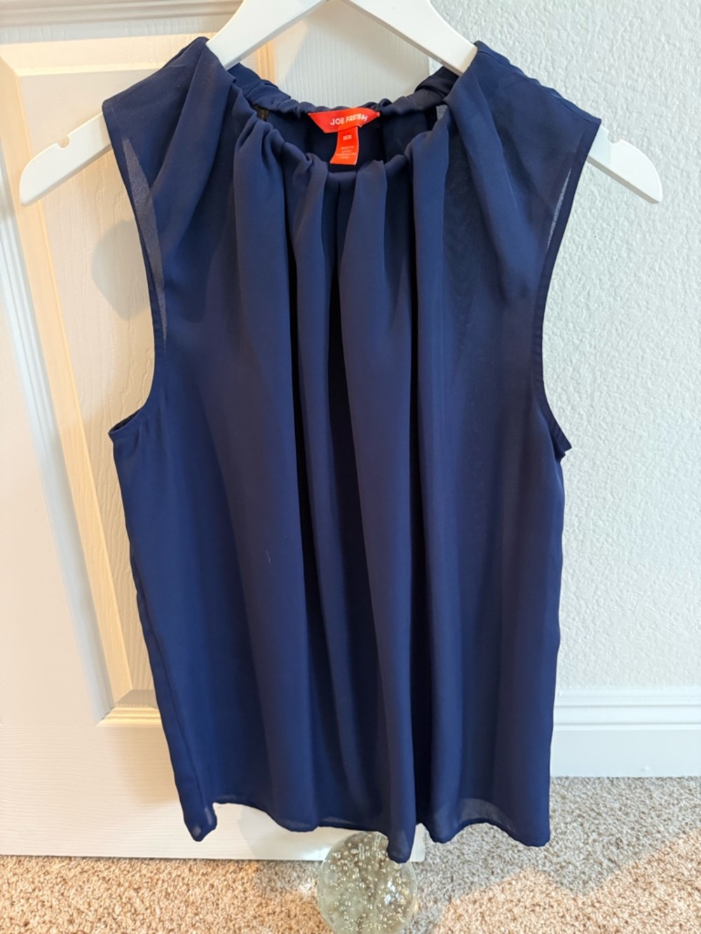 Joe Fresh Navy Sleeveless Ruffle-Neck Blouse Top - Size Medium - EUC!